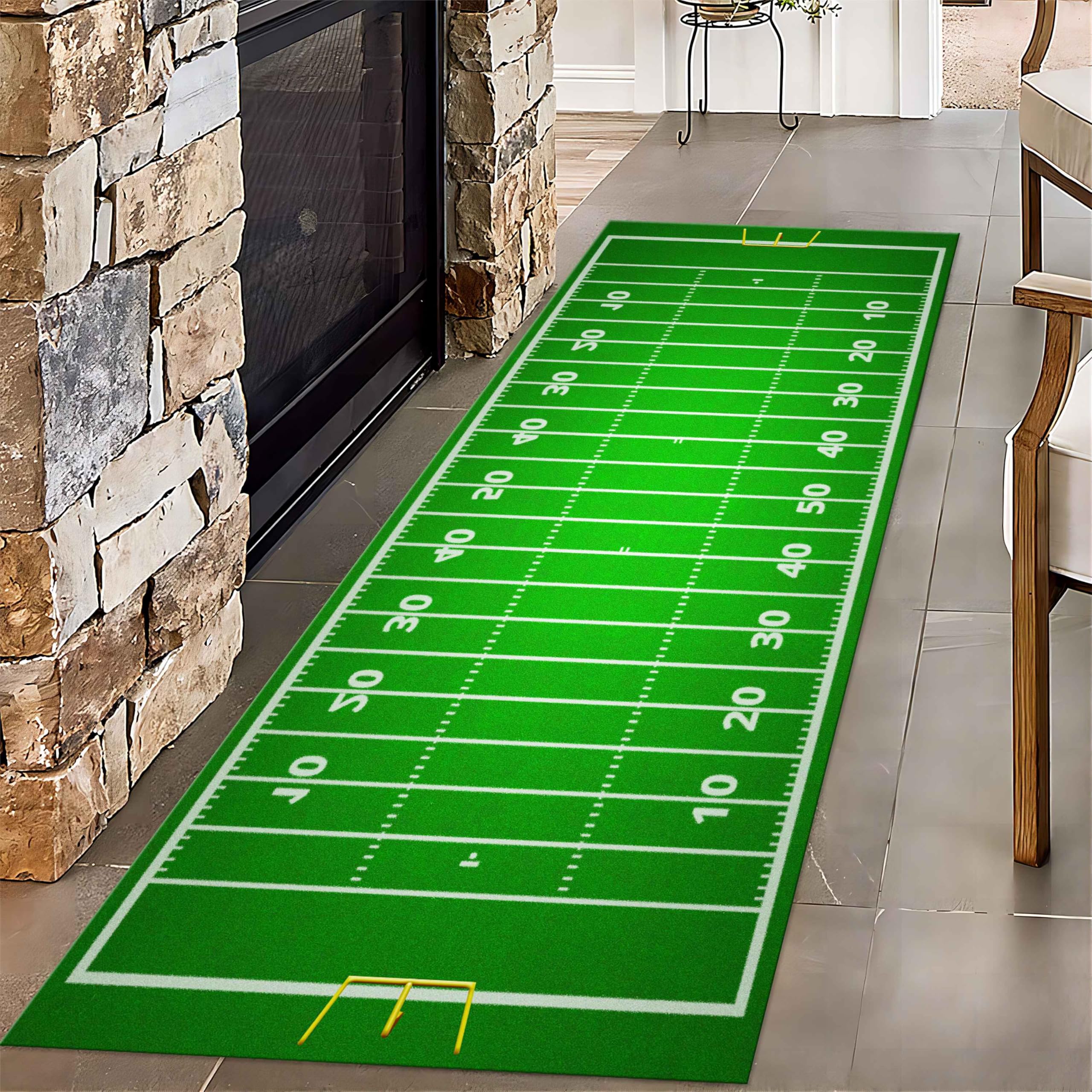 HONGXIU Sports Field Area Rug,3.3x7ft,Sports Enthusiasts Area Rug,Green Soccer Field Runner Rug,Suitable for Living Room Bedroom Children's Room