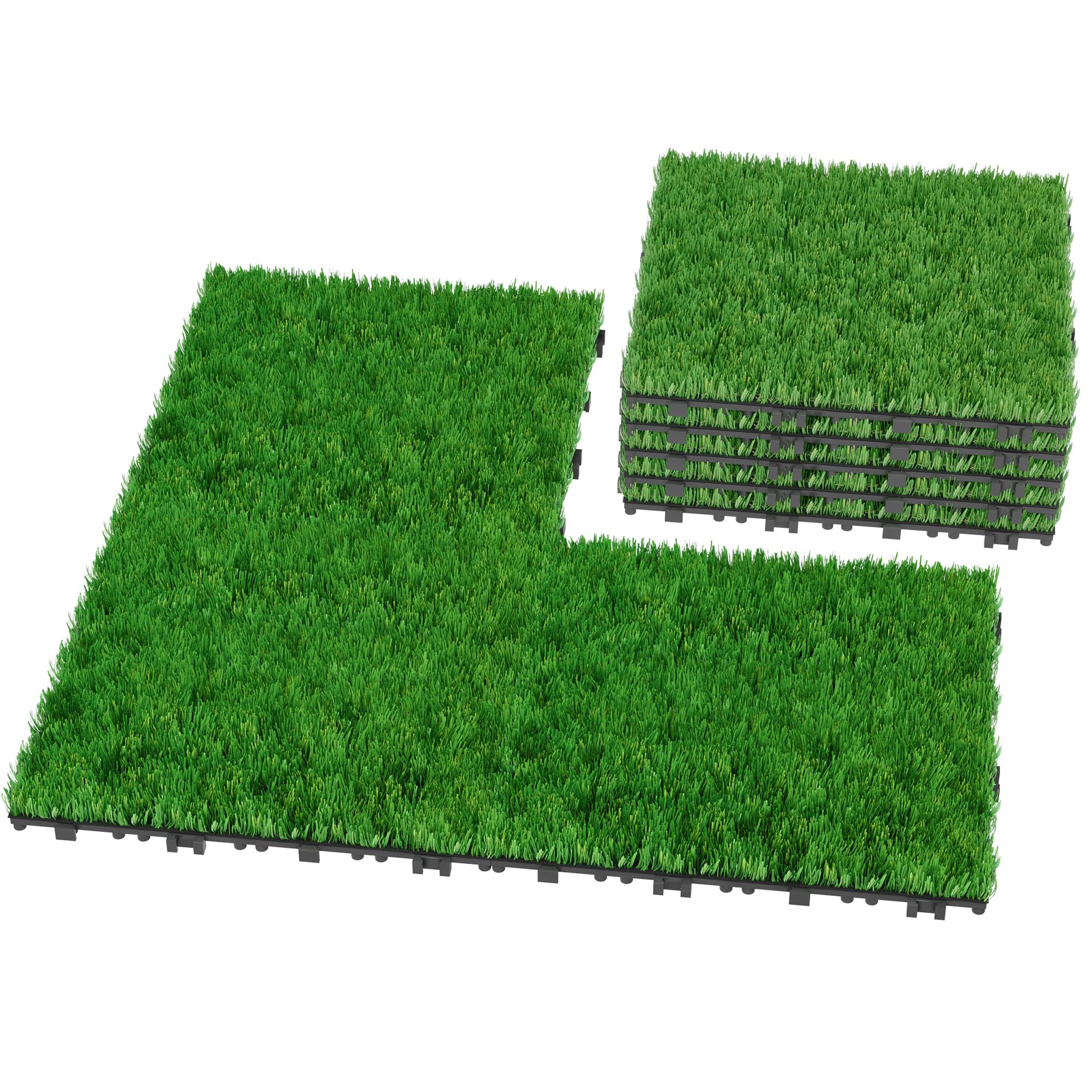 Baldosas de césped artificial para terraza, 30 x 30 cm, alfombra de césped, azulejos, baldosa de clic, en polietileno, pasto artificial, terrazas cortables, juego de 11 unidades, para 1 m²