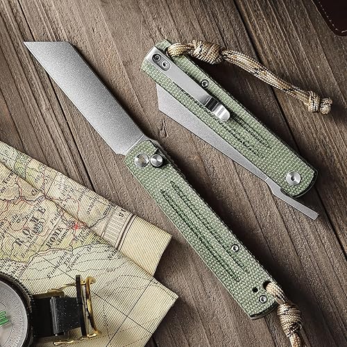 Miniatura 6 de TRIVISA Cuchillo de bolsillo plegable japonés Higonokami con bloqueo de botón para hombres o mujeres, herramienta EDC cuchillos para acampar al aire