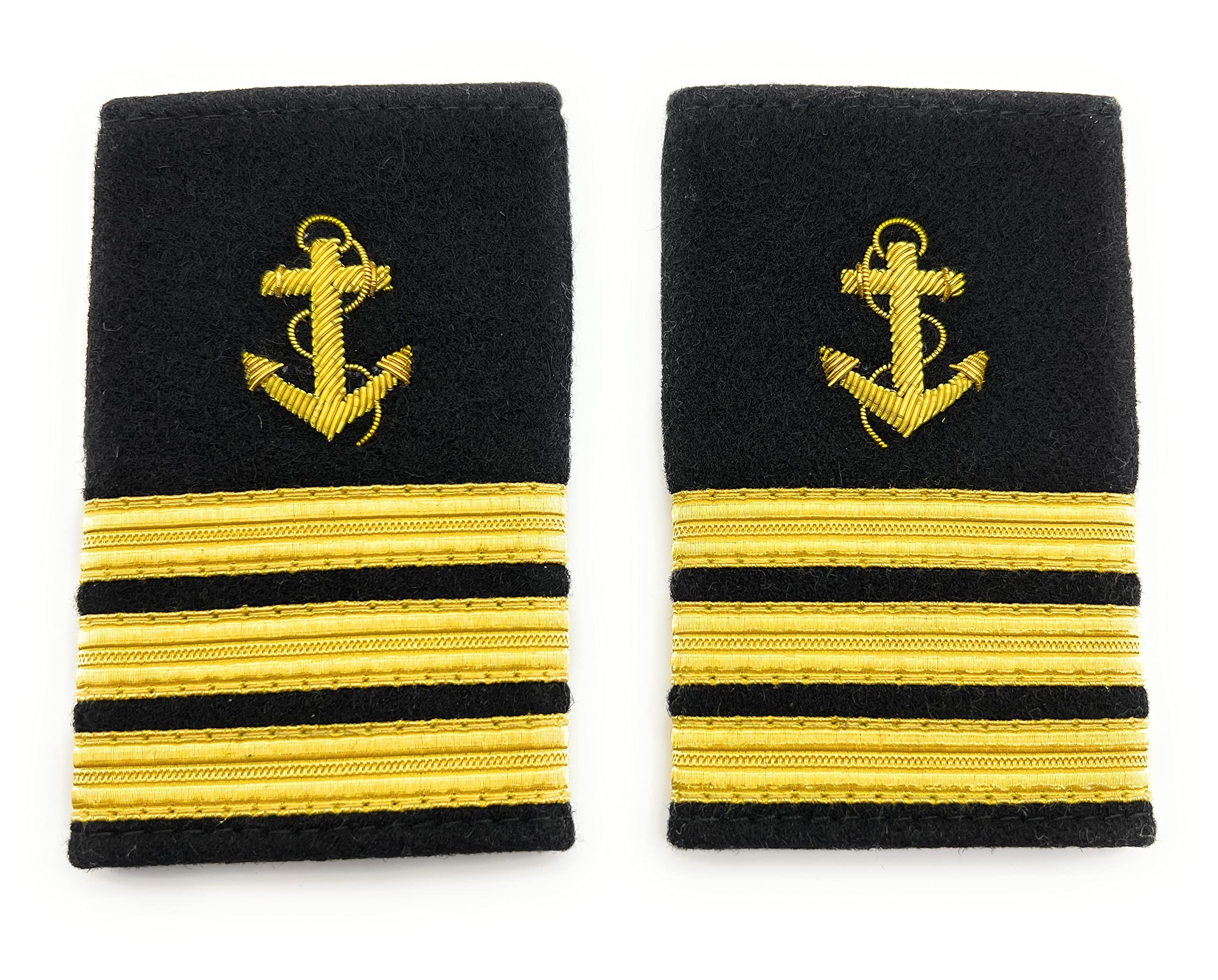 Uniform Store London Men's Gold Epaulette Shoulder Board Merchant Navy Soft Slip On Anchor 3 Bars