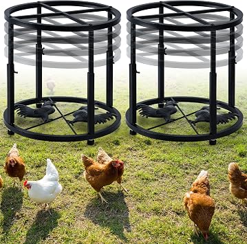 Metal Stand for Chicken Feeder Waterer, 4 Height Adjustable 2 Pack, Heavy Duty Iron Base, Non-Slip Design for Round & Square Buckets, Keep Coop Dry & Clean