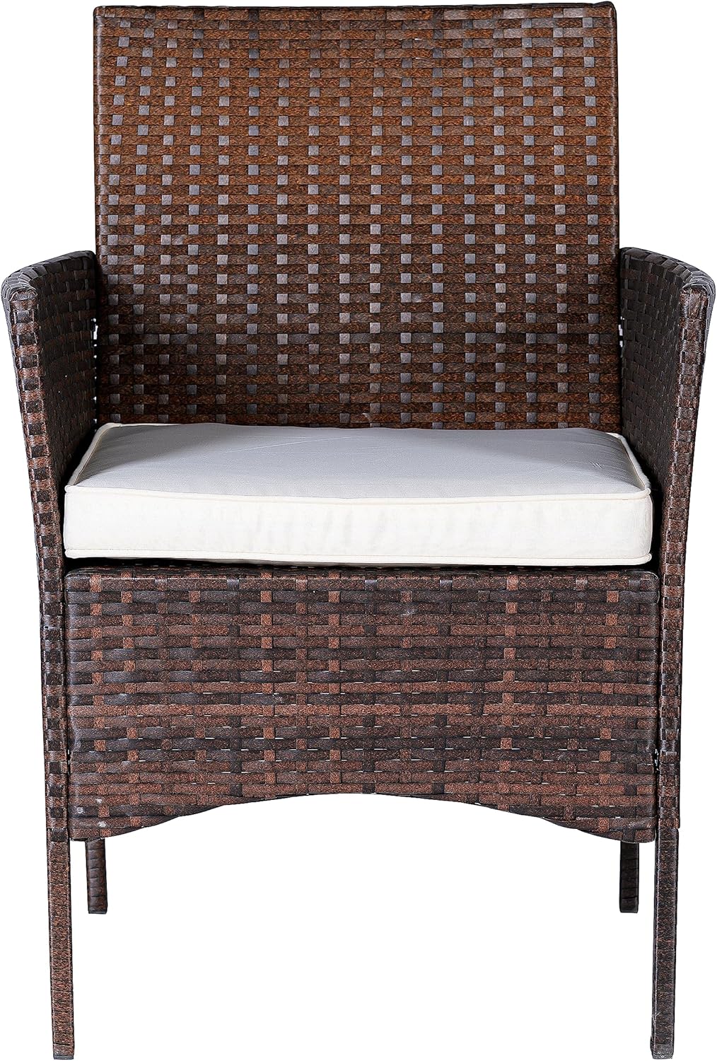 BTEXPERT Outdoor Wicker Conversation 3 Piece Bistro Set Garden Patio Yard Porch Furniture Space Saving Pe Rattan Two Chairs Cushions Side Storage Glass Table Brown/Beige 3pc Set