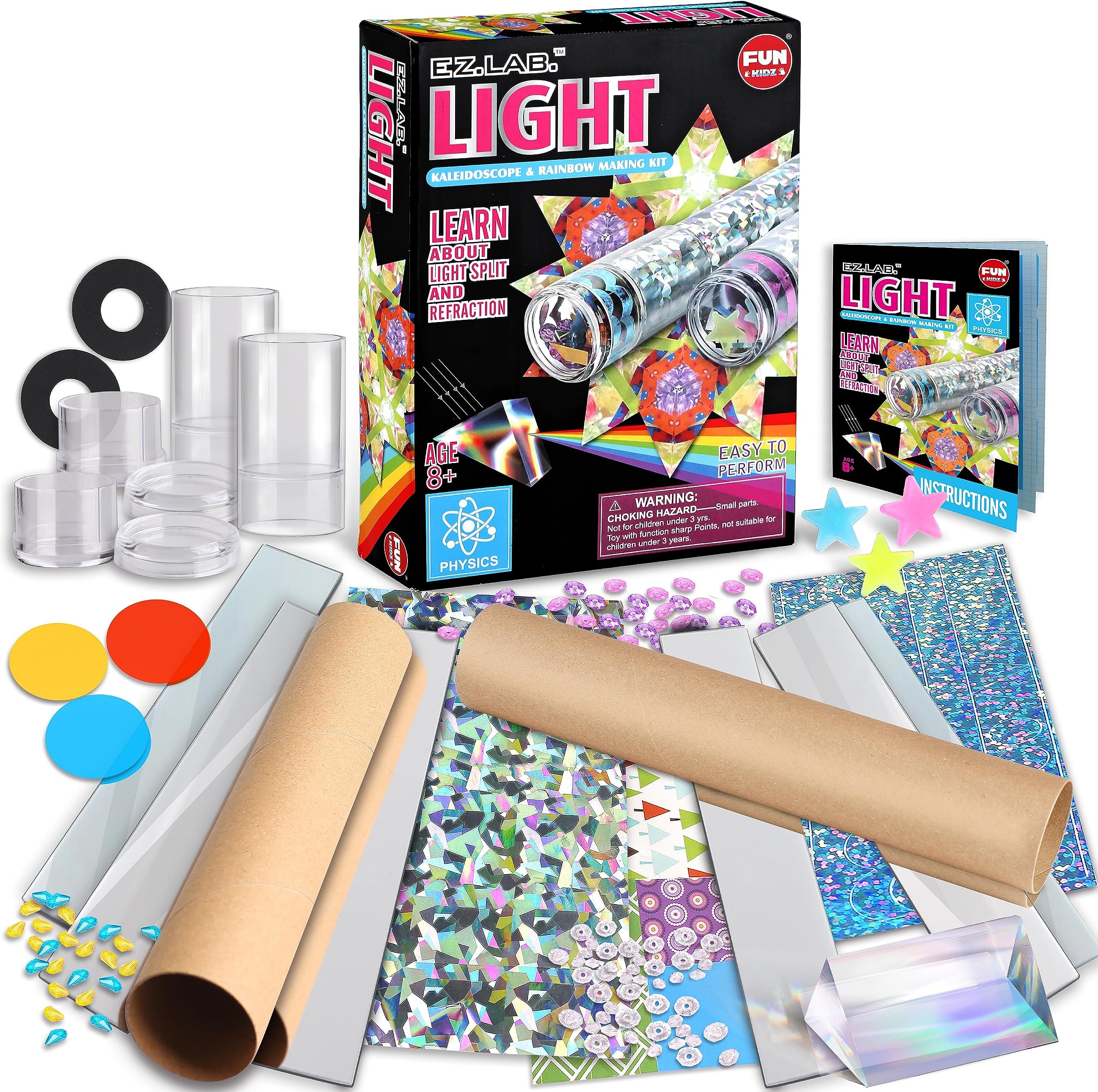 Twins Kaleidoscope Kit for Kids, FunKidz DIY Kaleidoscope Making Craft Kit with Prism Gift Optical Illusion Science Experiment Educational STEM Toy