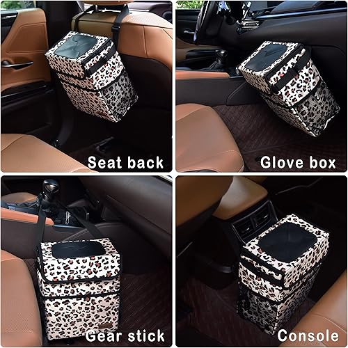 Miniatura 7 de Bonito bote de basura para automóvil con tapa, a prueba de fugas, impermeable, con bolsillos de almacenamiento, organizador plegable para automóvil