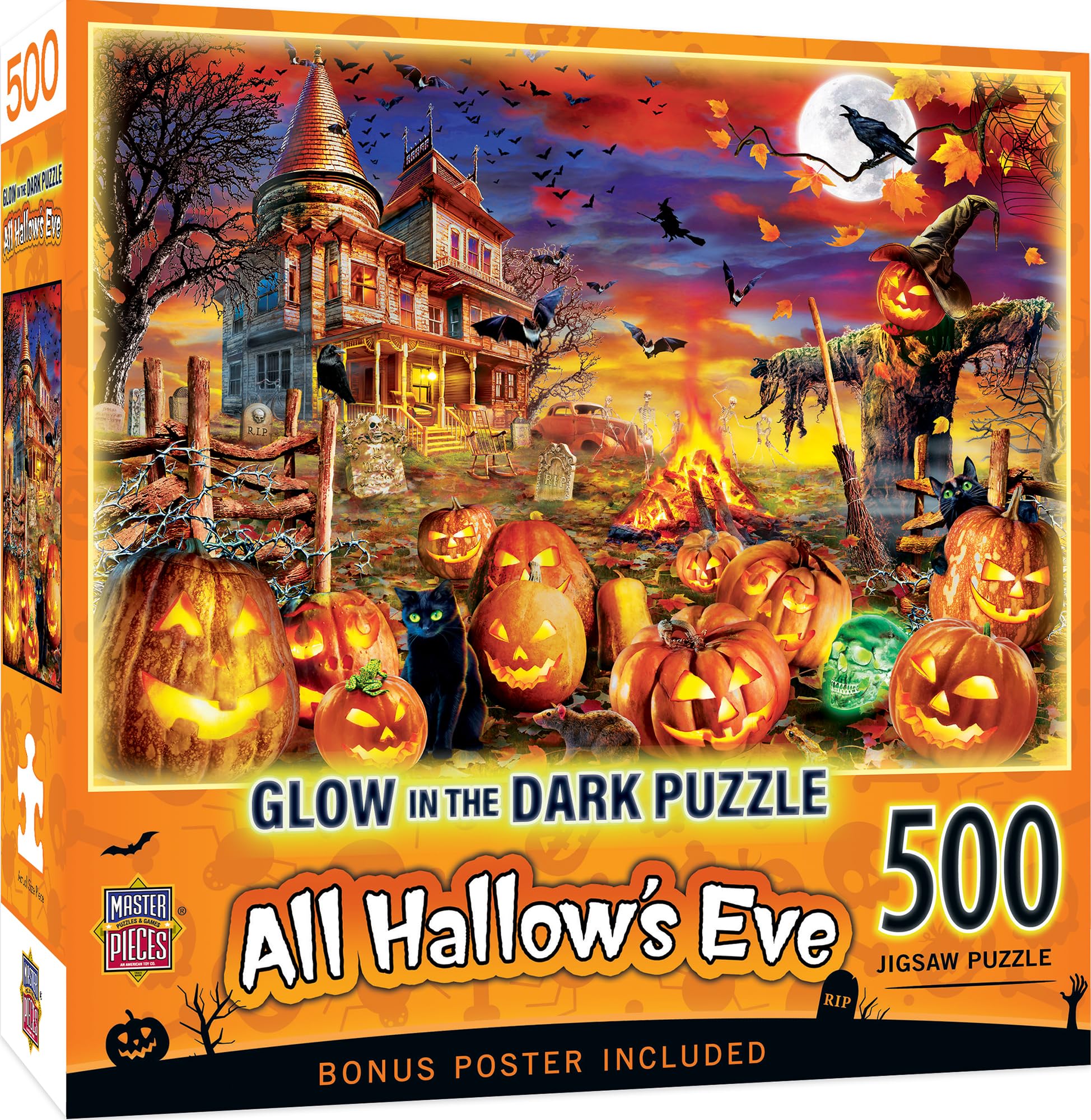 MasterPieces 500 Piece Glow in The Dark Halloween Jigsaw Puzzle - All Hallow's Eve - 15"x21"