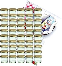 Lot de 50 bocaux MamboCat - En verre incassable - Contenance de 125 ml - To 66 - Avec couvercle doré - Idéal pour confiture - Avec livre de recettes de gelées (français non garanti)