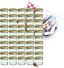 Lot de 50 bocaux MamboCat - En verre incassable - Contenance de 125 ml - To 66 - Avec couvercle doré - Idéal pour confiture - Avec livre de recettes de gelées (français non garanti)