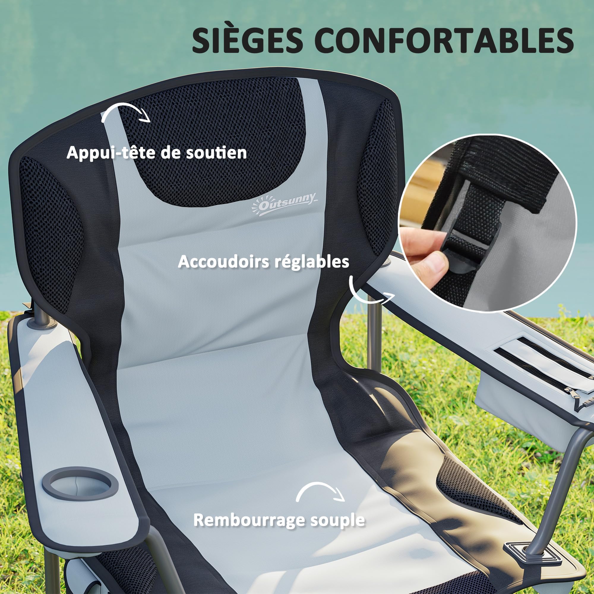 Outsunny Chaise Pliante Camping Chaise de Pêche Rembourrée