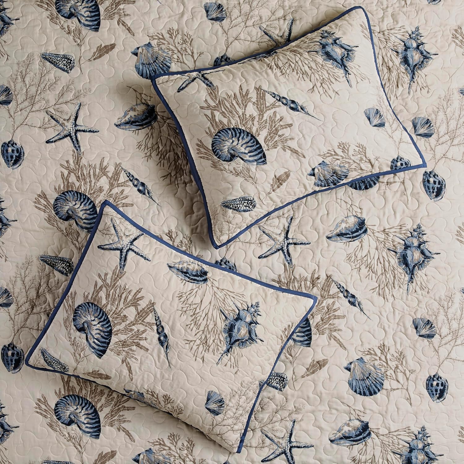 Madison Park Quilt Set Cottage Coastal Design, Starfish Print - All Season, Coverlet Bedspread Lightweight Bedding Layer, Shams, Toss Pillows, King/Cal King(104"x94"), Bayside Blue/Ivory 6 Piece - Image 8