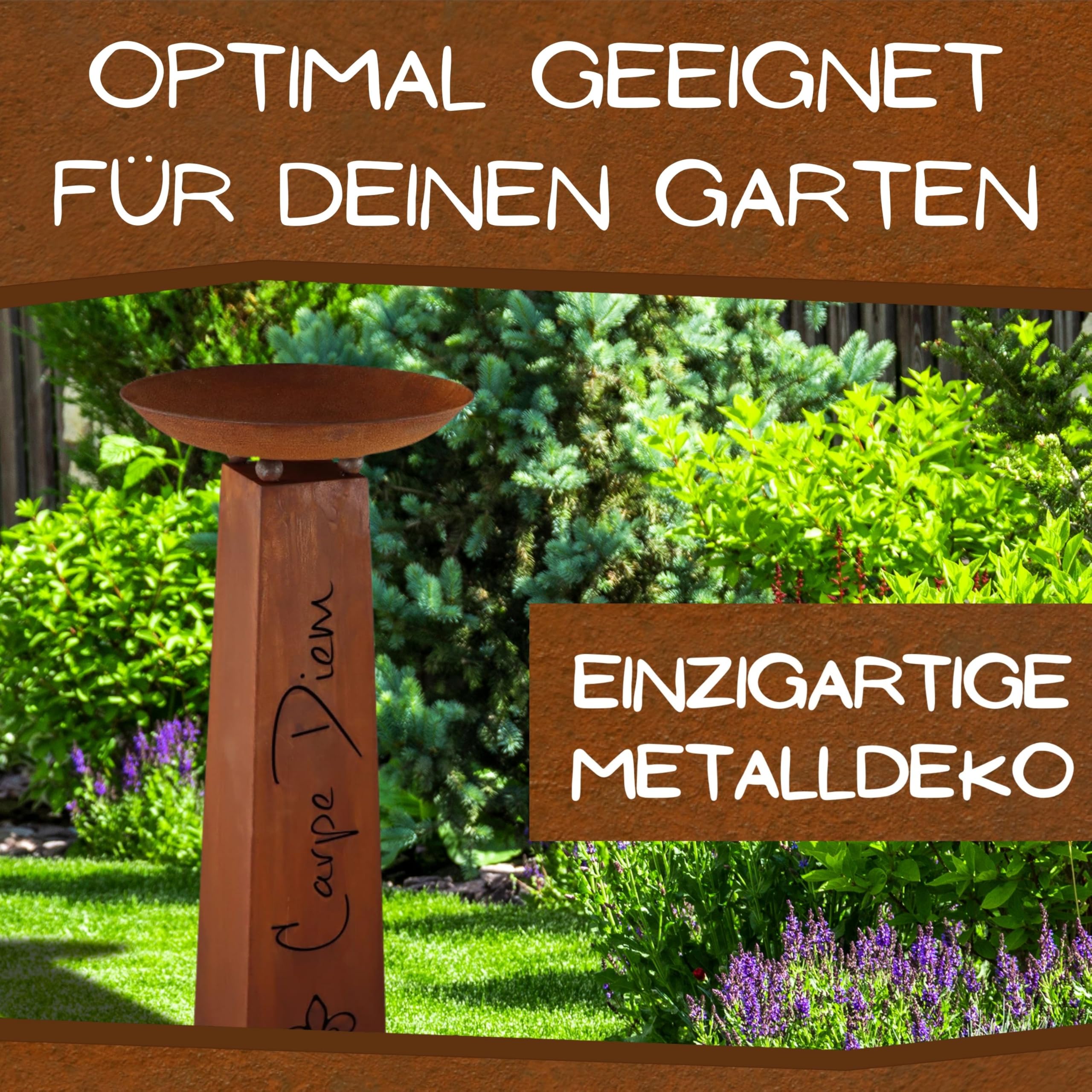 Rostikal Blumensäule 110 cm mit runder Pflanzschale 47 - Gartendeko Für Draußen Wetterfest, Deko Garten, Garten Deko Draußen - Wetterfeste Deko Für Ihren Outdoor-Bereich