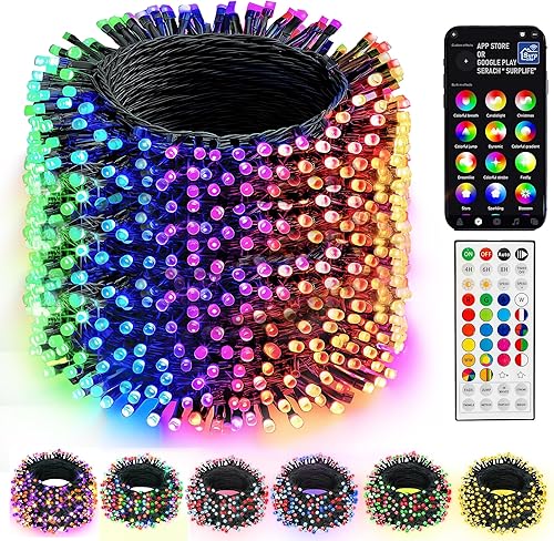 Dazzle Bright - Guirnalda de luces inteligentes de Navidad o Halloween, 328 pies, 1000 LED, luces RGB que cambian de color, control remoto y por