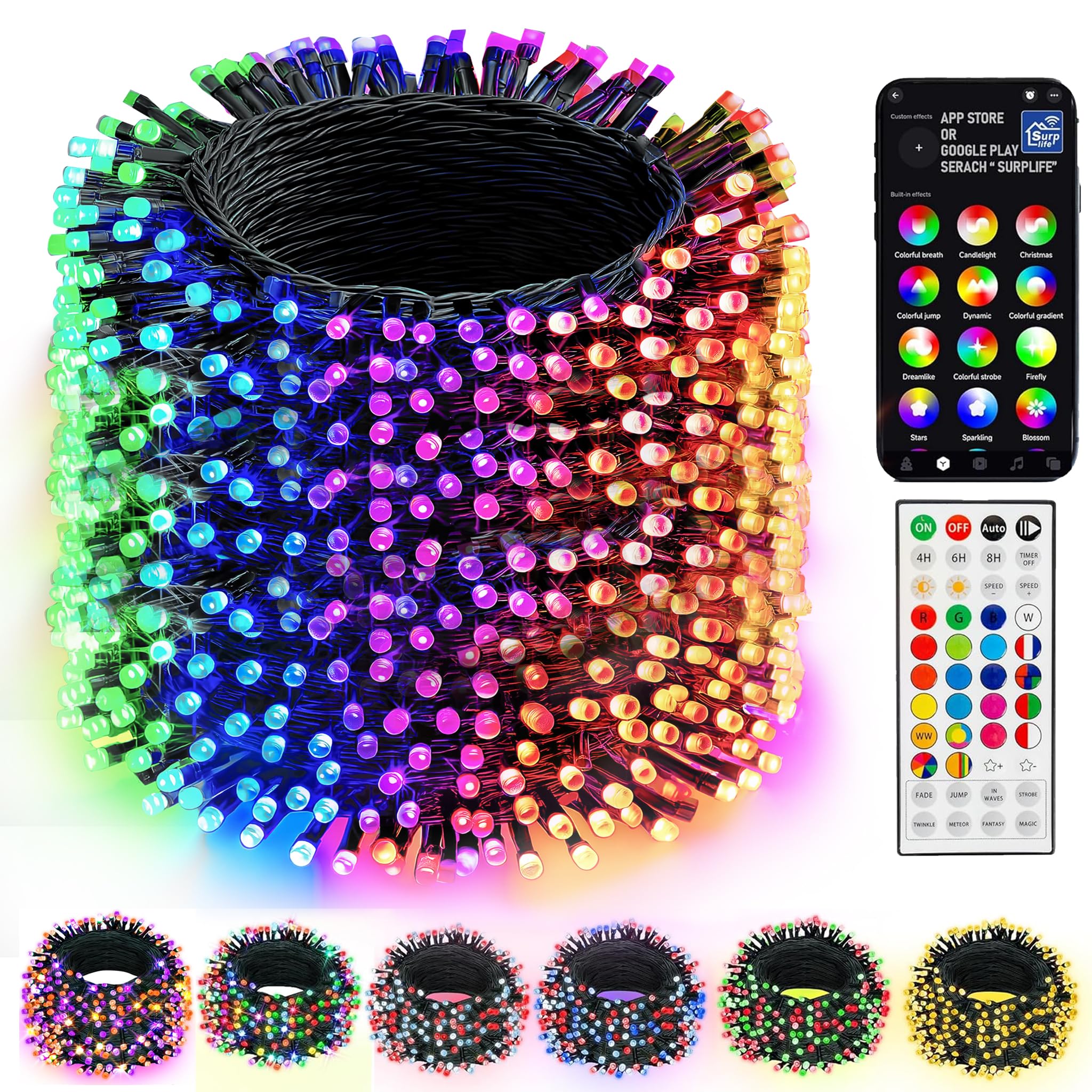 Photo 1 of Dazzle Bright Smart Christmas String Lights, 328FT 1000 LED RGB Color Changing String Lights with Remote & App Controlled, Halloween Decorations for Indoor Outdoor Holiday Xmas Tree Party Decor
