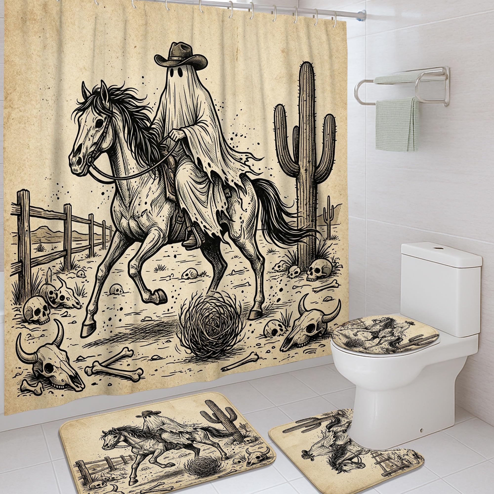 Rideau de douche beige 183x183 cm avec tapis assorti pour la salle de bain