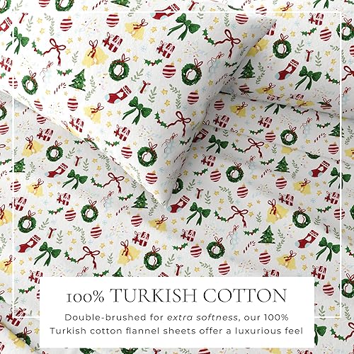 Miniatura 3 de Great Bay Home - Juego de sábanas de franela navideña, tamaño matrimonial, 100% algodón turco, doble cepillado, invernales, ultrasuaves, acogedoras,