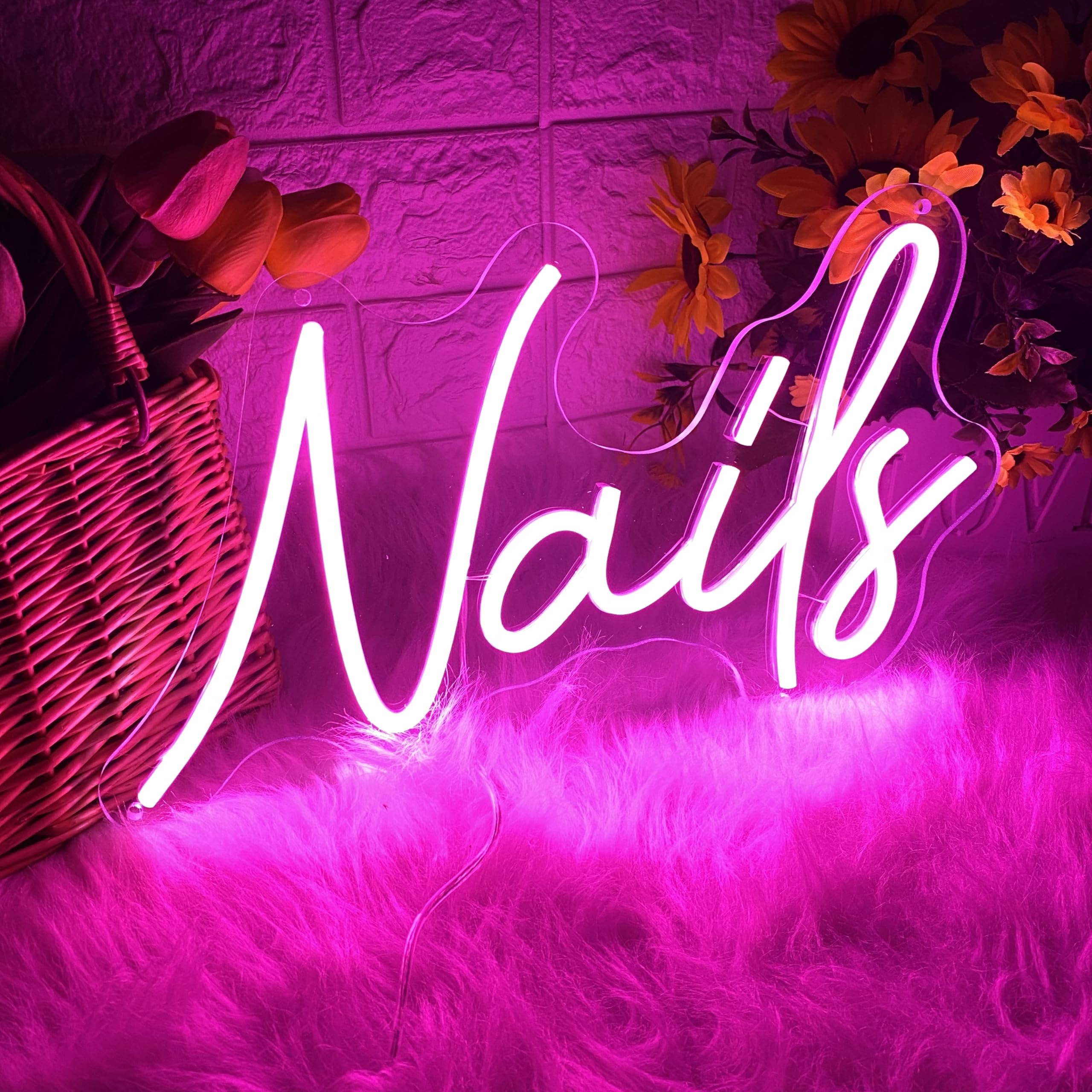 HDJSIGN Nails Neon Sign - LED Pink Nail Salon Sign for Beauty Room Wall Decor - USB Neon Lights