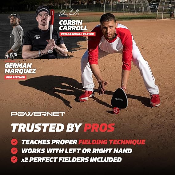 PowerNet Perfect Fielder, Soft Hands Softball & Baseball Training Equipment, Baseball Practice Equipment to Improve Transition Time from Glove to Throwing Hand, Right & Left Hand Universal Fit, 2-PK