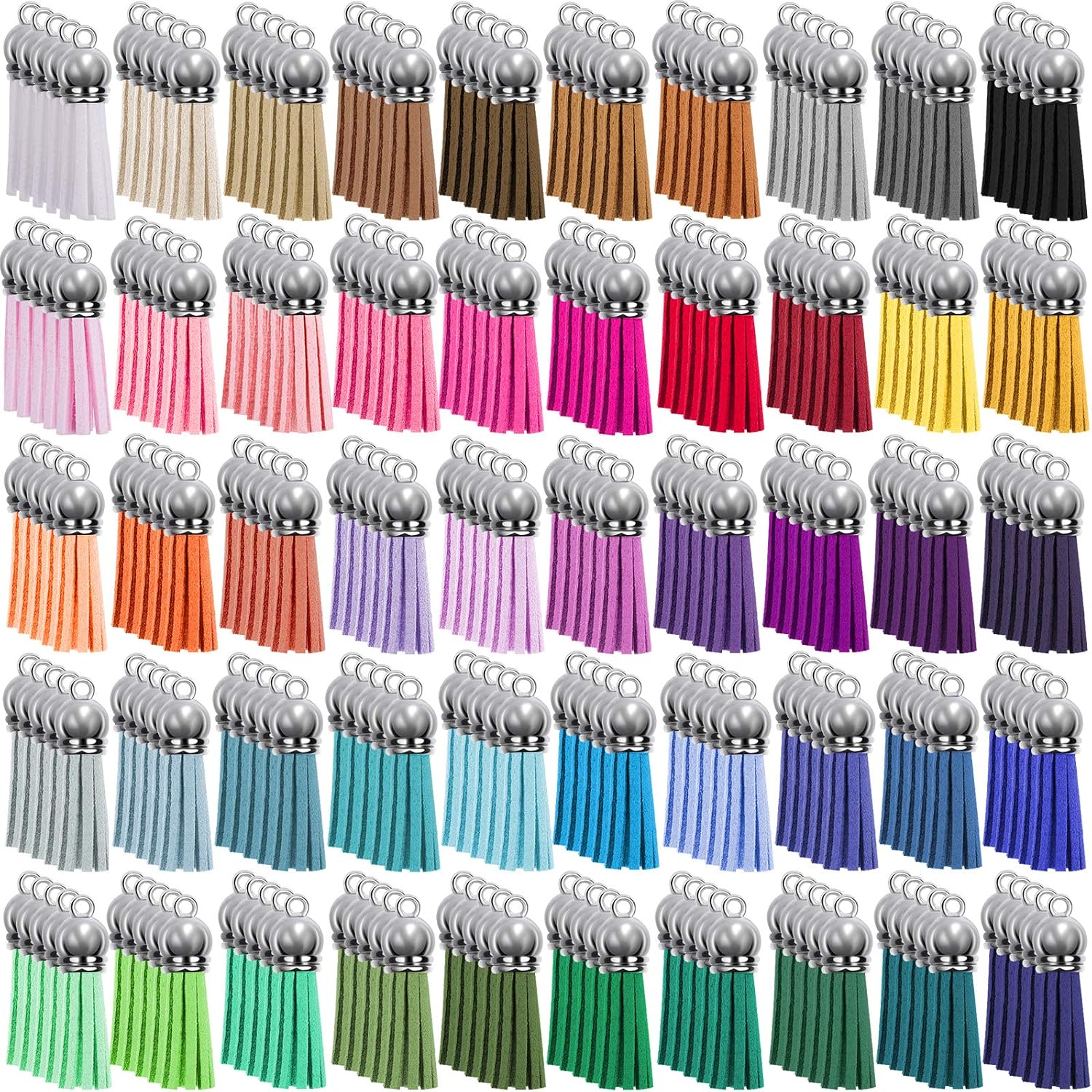 Duufin 250 Pieces Keychain Tassels Bulk Colored Leather Tassel Pendants for DIY Keychain and Craft, 50 Colors