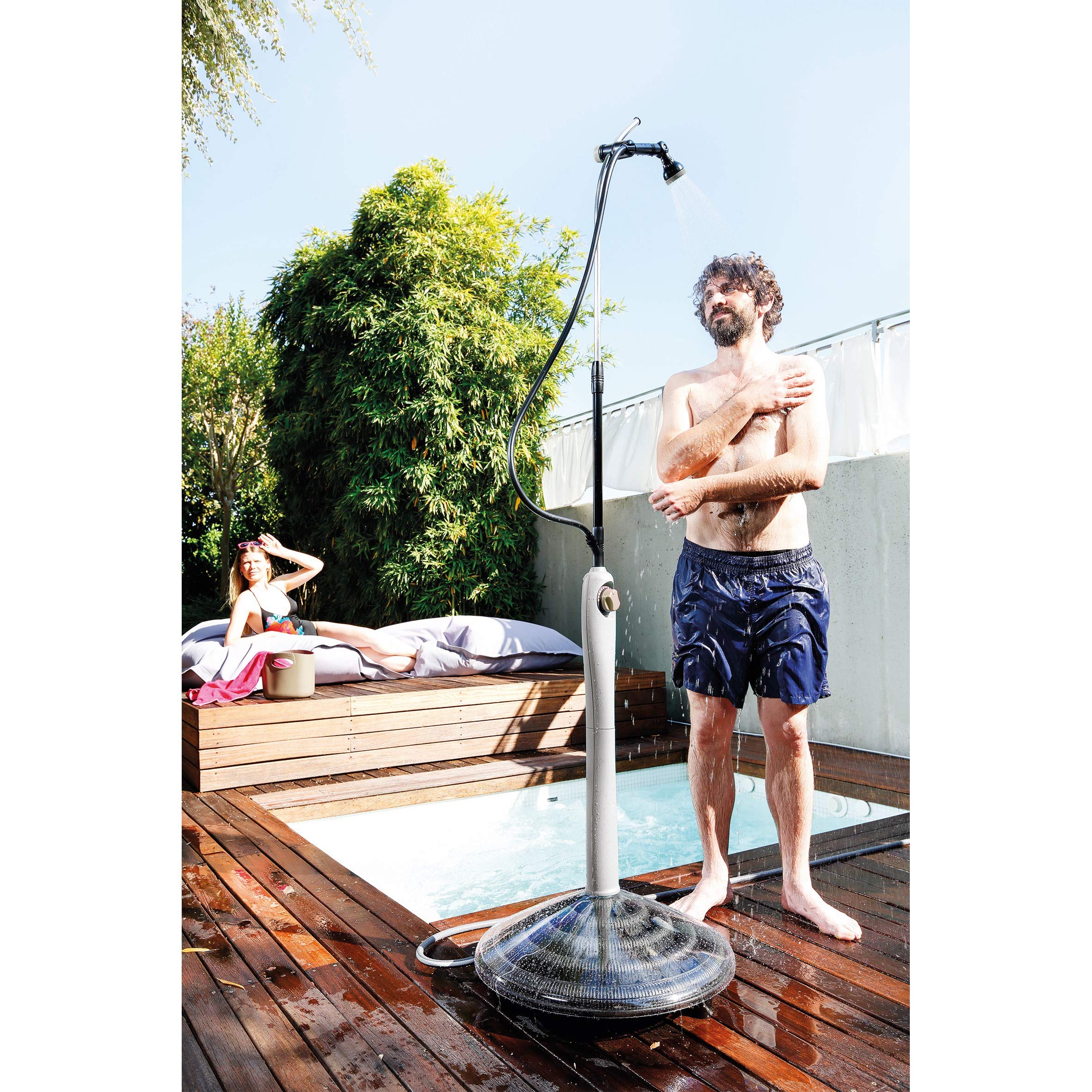 GF Garden, Doccia Solare Sunny Style, Doccia da Giardino, Piscina, per Esterno, ideale anche in Vacanza e Campeggio, con Miscelatore per acqua calda e fredda, colore Azzurro