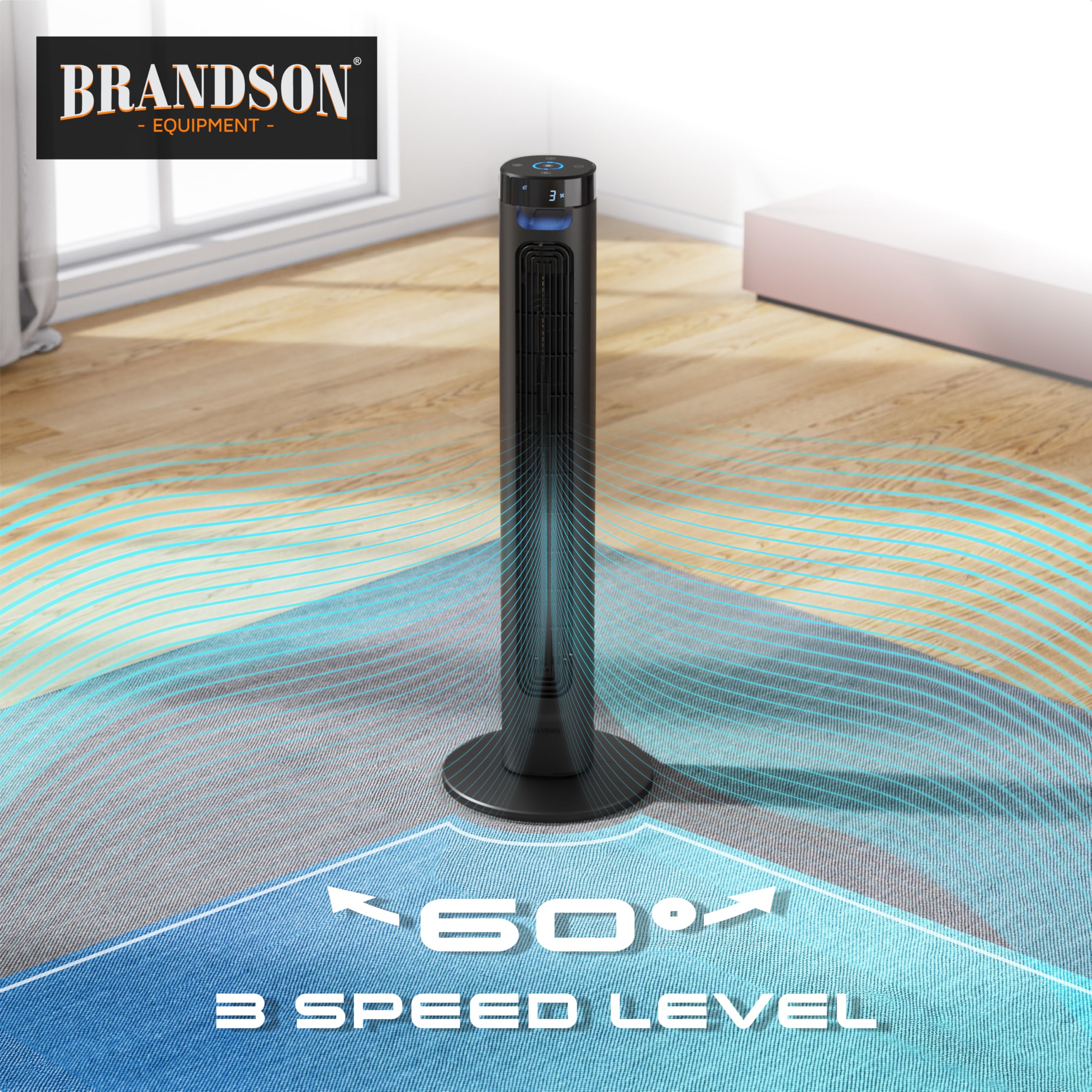Brandson - Turmventilator mit Fernbedienung - Sieger Ventilatoren und Luftkühler 2026 - sehr leise - LED Display – 3 Geschwindigkeitsstufen 3 Modi – Oszillation - Standventilator Ventilator Kühlung