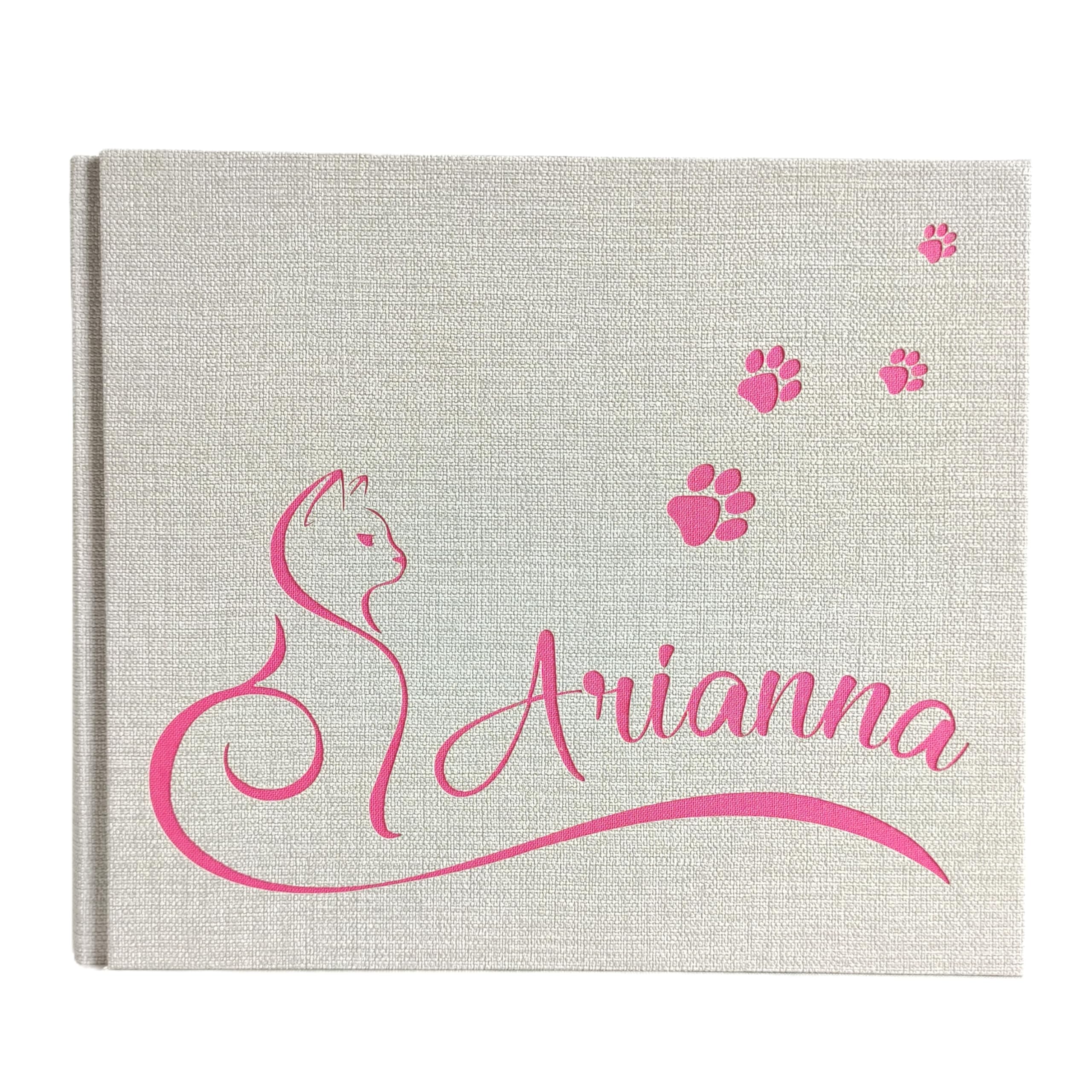 Album fotografico artigianale per gli amanti dei gatti o per il tuo gatto personalizzabile con nome INTAGLIATO in ecopelle e tela regalo cucciolo fido 2025 MADE IN ITALY legnoegrafite