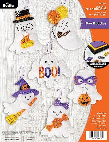 Bucilla, Felt Applique 6 Piece Ornament Making Kit, Boo Buddies,