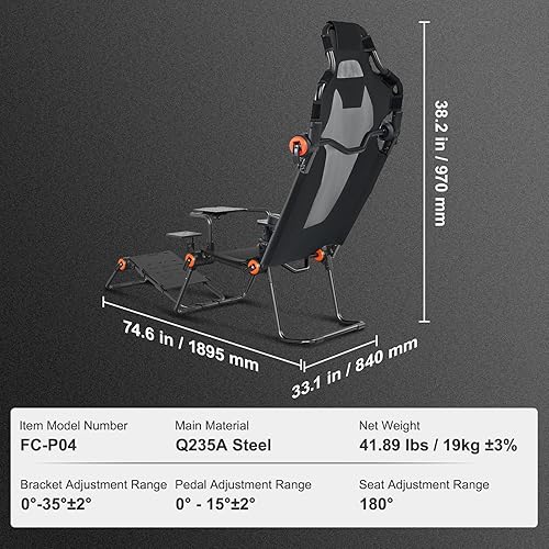 Miniatura 7 de VEVOR Soporte plegable para volante de carreras Logitech, Thrustmaster, Fanatec, Hori, Mad Catz, simulador de conducción de acero al carbono, pedal