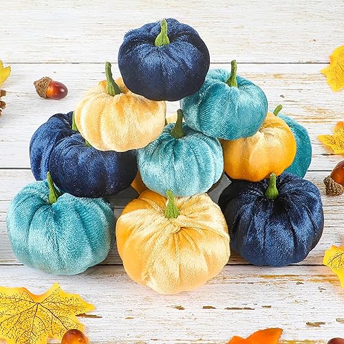 Decoración de calabaza, 12 piezas de terciopelo Artificia calabaza decoración de otoño para el hogar, calabazas de plástico para decorar calabazas