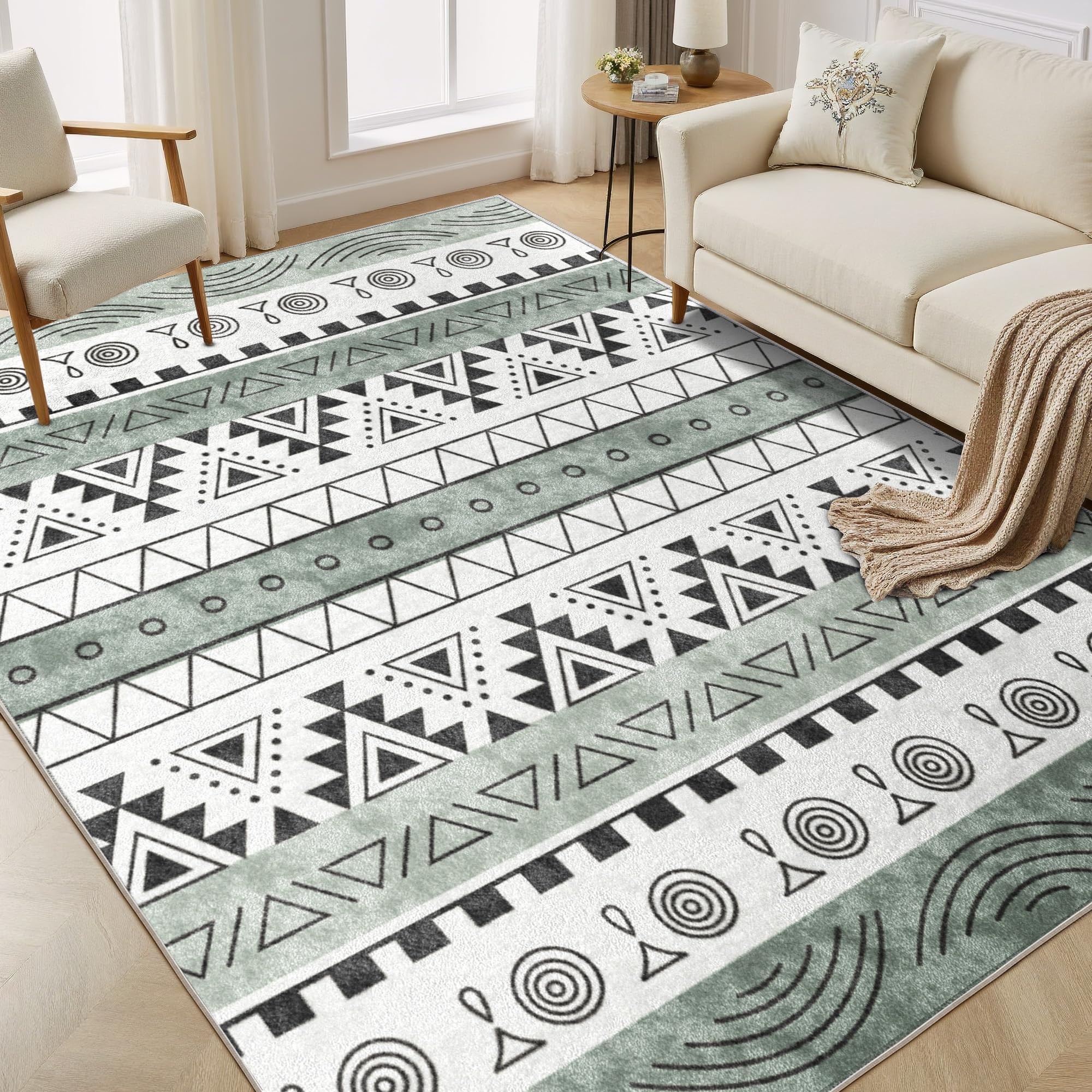 EnHomee Washable Rugs, 5x7 Area Rugs for Living Room, Machine Rug for Bedroom, Ultra Soft Low Pile Geometry Living Room Rug,Non-Slip Stain Resistant