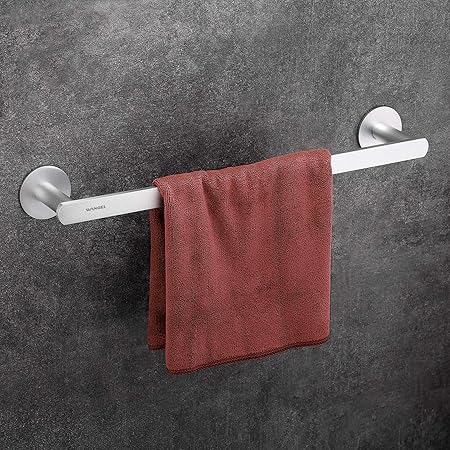 Wangel Toallero de Barra para Baño, Toalleros Repisa, Porta Toallas, Pegamento Patentado + Autoadhesivo, Aluminio, Acabado Mate, Plateado