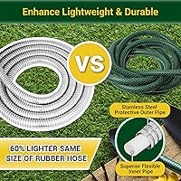 Vista 3 de Manguera de jardín de 100 pies con asa giratoria, flexible, resistente, sin torceduras, manguera metálica ligera para exteriores, jardín, acero