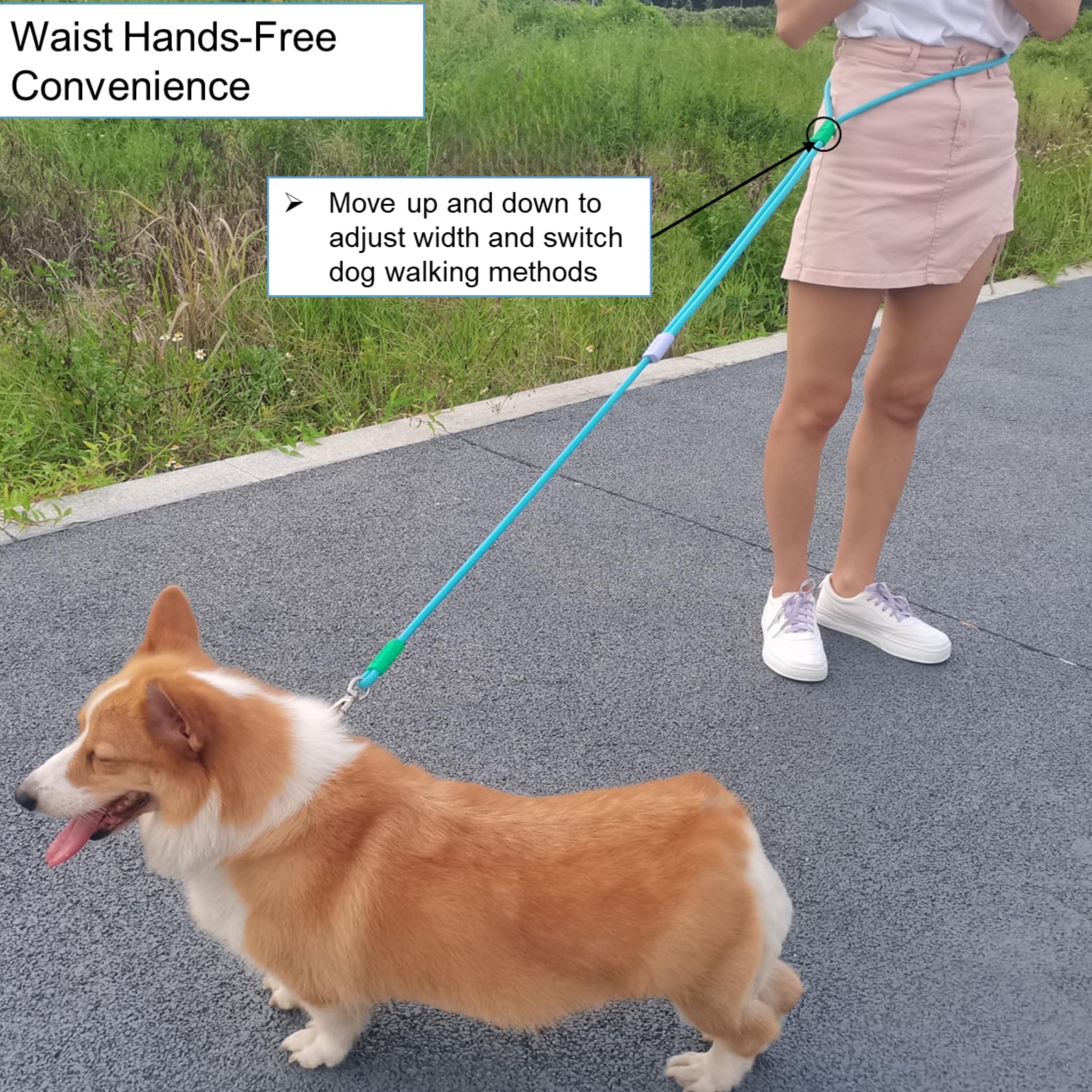 Correa de perro manos libres, cintura elástica ajustable y correa cruzada con mango cómodo, cuerda de nailon resistente para perros pequeños a grandes, bloqueo de seguridad para correr, senderismo,