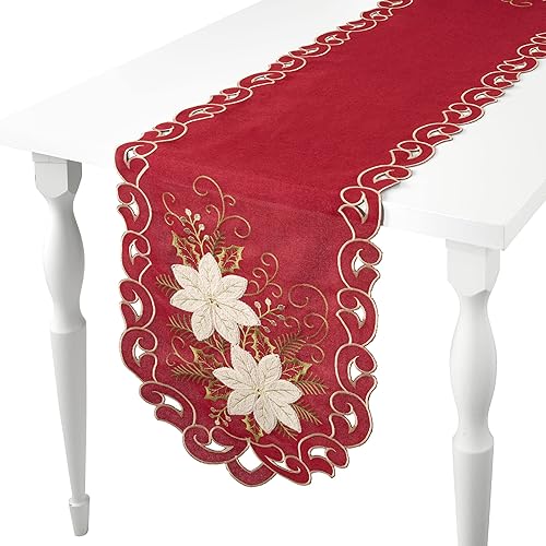 Avanti Linens Camino de mesa de 72 pulgadas, decoración de cocina y vacaciones, flor de pascua de voluta,