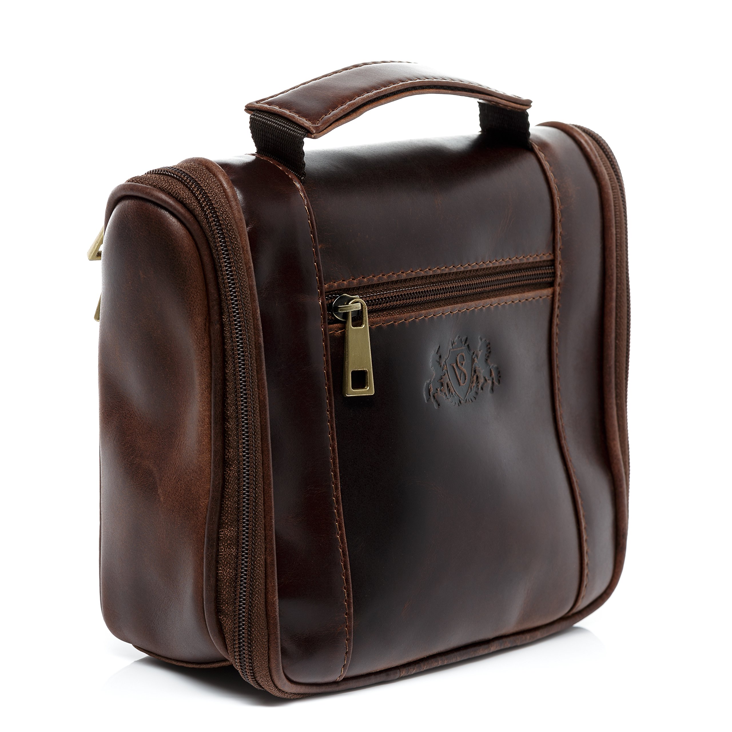 SID & VAIN Trousse de Toilette à pendre Cuir véritable Heathrow Sac de Toilette à Suspendre pour Hommes et Femmes Trousse de Maquillage Marron