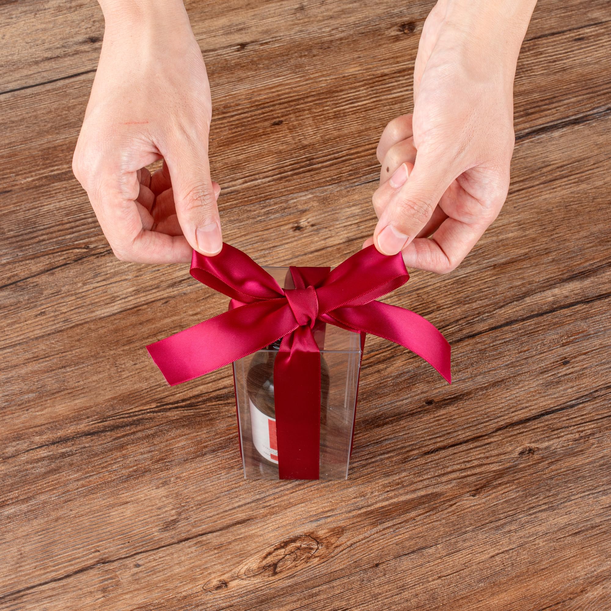 Restaurantware Gift Tek - Cinta de satén de 10 yardas x 1 pulgada, 10 cintas de tela de una sola cara, anchas, vibrantes, cintas de poliéster rojo jerez, color sólido, para envolver regalos,