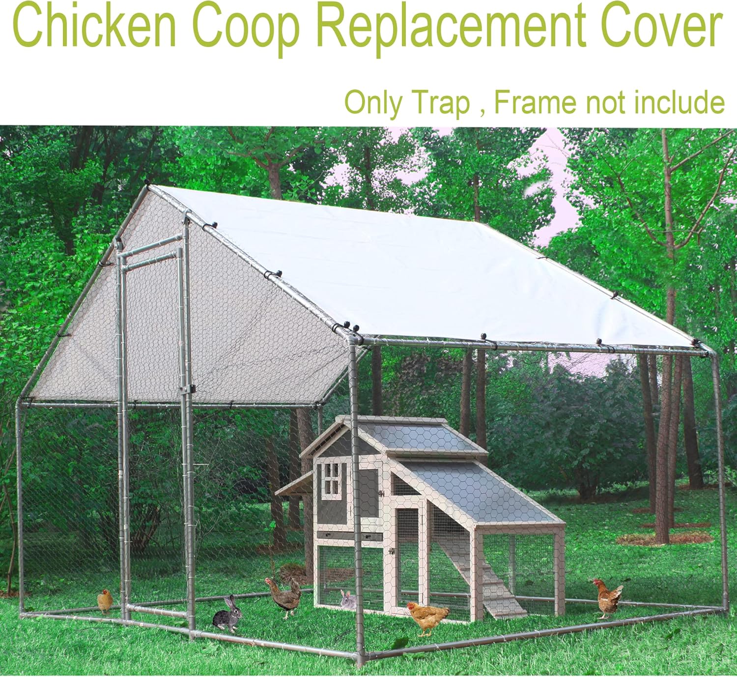 Outdoor Metal Chicken Coop Cover with 44 pcs Ball Bungee Cords, for Large Walk-in Chicken Run Pen, Waterproof, Fence Chicken Cages Cover, 11.38'Lx6.33'W (Only Cover, Frame Not Included) 2 Pack