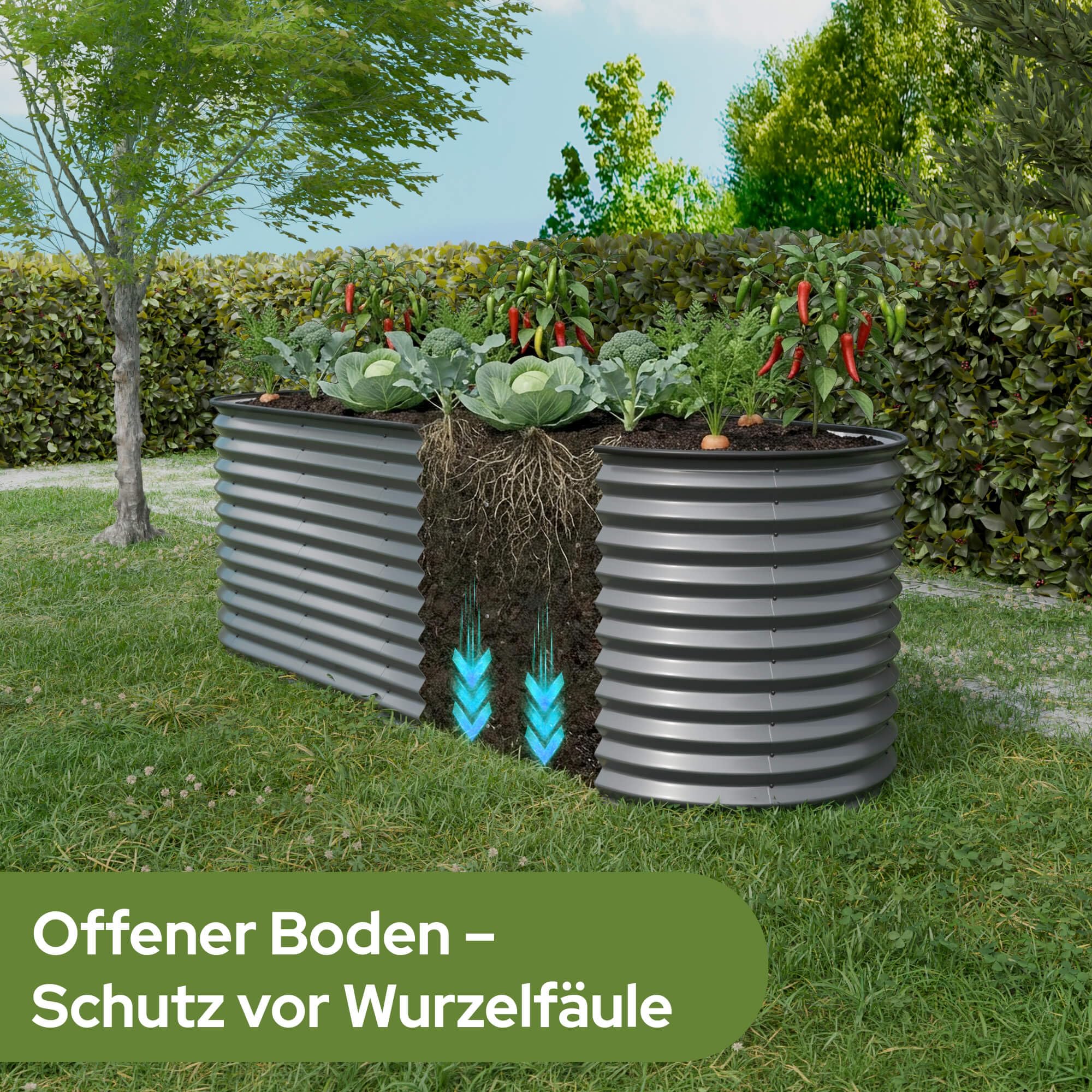 Arebos Hochbeet oval Metall 240x80x78 cm Anthrazit | Gartenbeet verzinkter Stahl rostfrei mit Gummikante 1170 L, Stabil mit Querstreben | Gemüsebeet ideal für den Garten | für Gemüse, Kräuter & Blumen