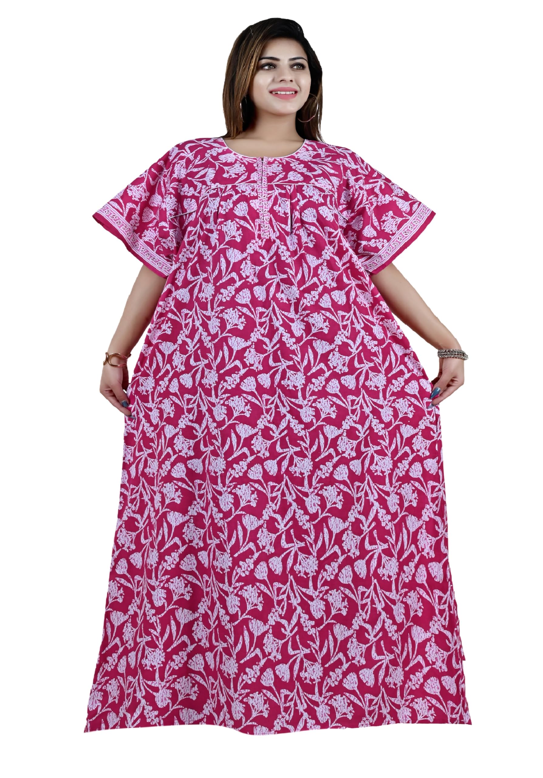 Pure Cotton Nighty Maxi for Women | Printed Dailywear Cotton Nightgown/Nightdress/Sleepwear | Plus Size Nighty with Front Zip Open (7XL–10XL)-image-19
