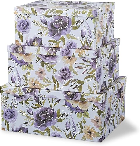 Soul & Lane Cajas de almacenamiento decorativas de cartón con tapas para decoración del hogar - Purple Passion - Juego de 3 cajas de regalo grandes