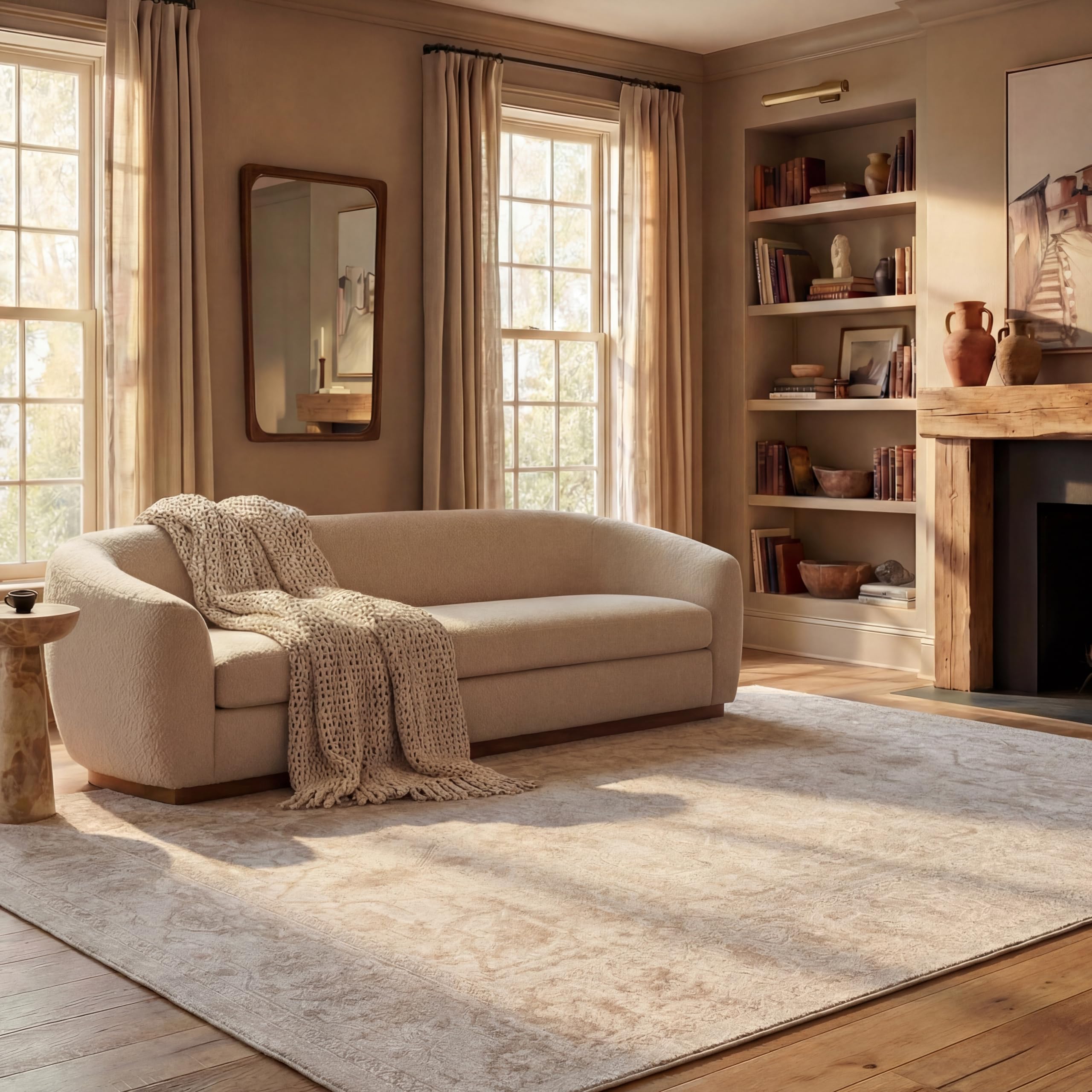 SAFAVIEH Zeitgenössische Teppich für Wohnzimmer, Esszimmer, Schlafzimmer - Reflection Collection, Kurzer Flor, Creme und Elfenbein, 240 x 360 cm