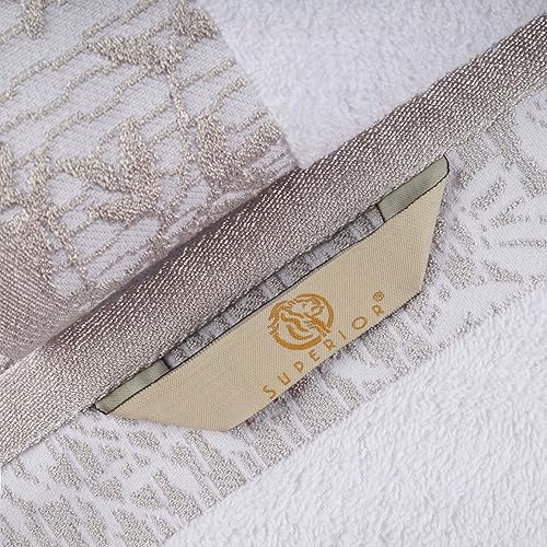 Miniatura 4 de SUPERIOR Juego de toallas de algodón de 6 piezas, borde Dobby jacquard floral, secado rápido, baño decorativo, ducha, bañera, incluye 2 cuerpos, 2