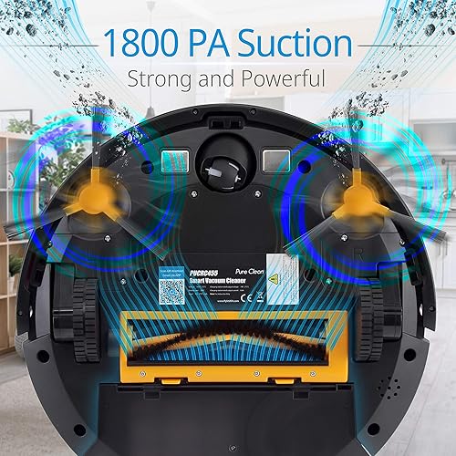 Miniatura 5 de SereneLife Aspirador robótico automático inteligente con aplicación móvil WiFi y mapeo de giroscopio, succión de 1800 Pa, ultrafino, 2.9 pulgadas de