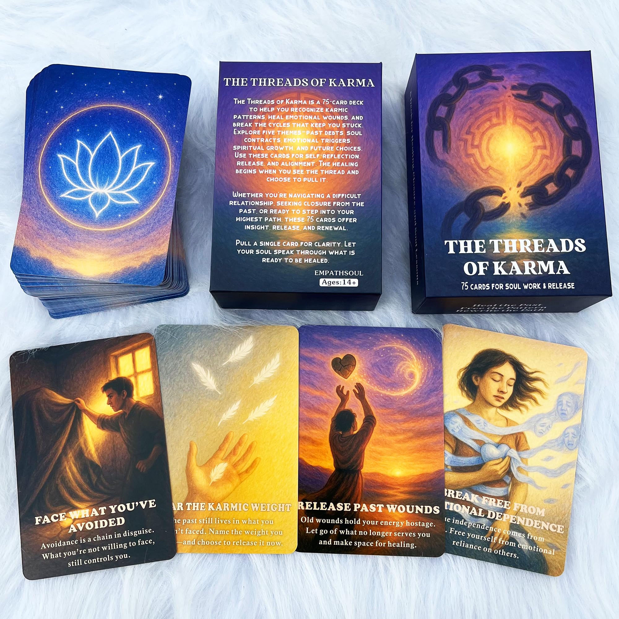 DPEHAKMK Karmic Healing Oracle Cards for Beginners, 75 Shadow Work and Soul Growth Oracle Deck for Releasing Past Wounds, Emotional Healing, Spiritual