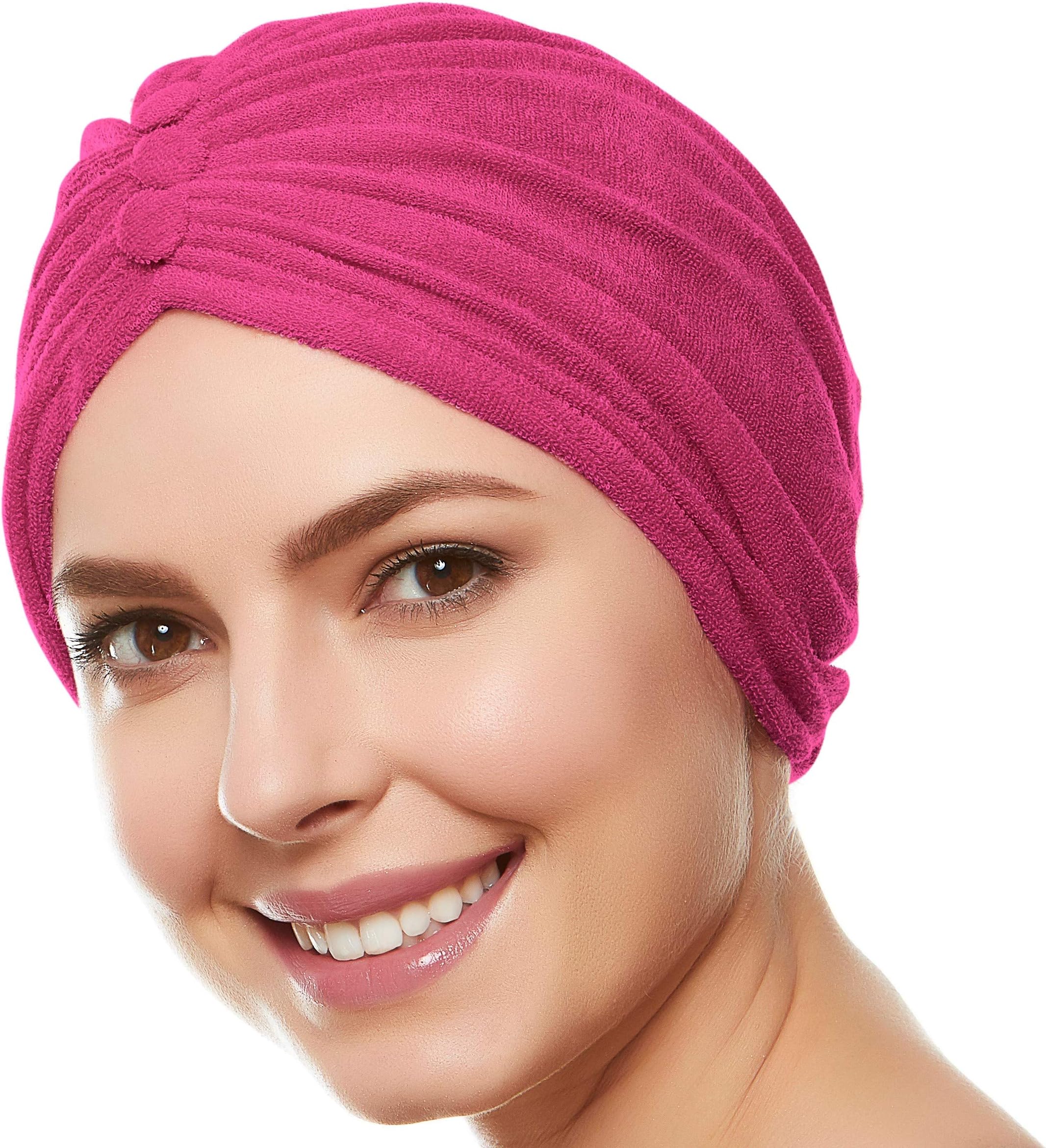 BEEMO Women’s Soft Terry Cloth Turban Head Cover with Knot or Button Head Wrap