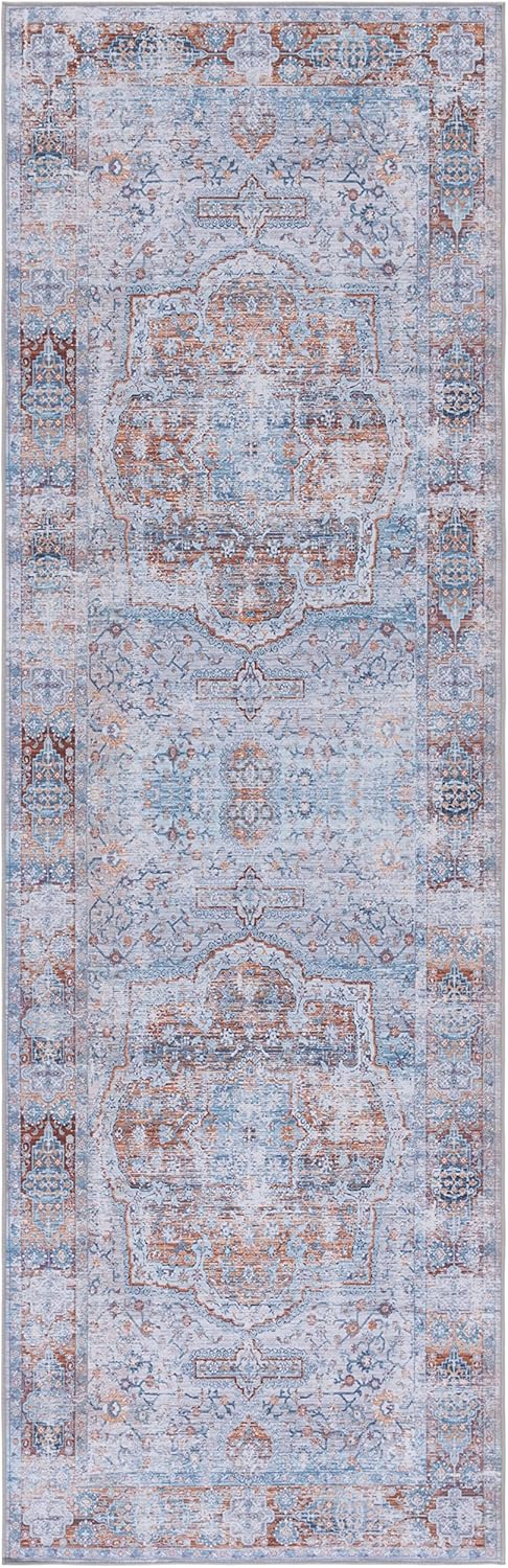 SAFAVIEH Washable Rug Tucson Collection - 2'6' x 8' Runner, Beige & Rust, Slip Resistant & Easy to Clean, Ideal for Hallway, Foyer, Entryway, Bedroom (TSN145B)