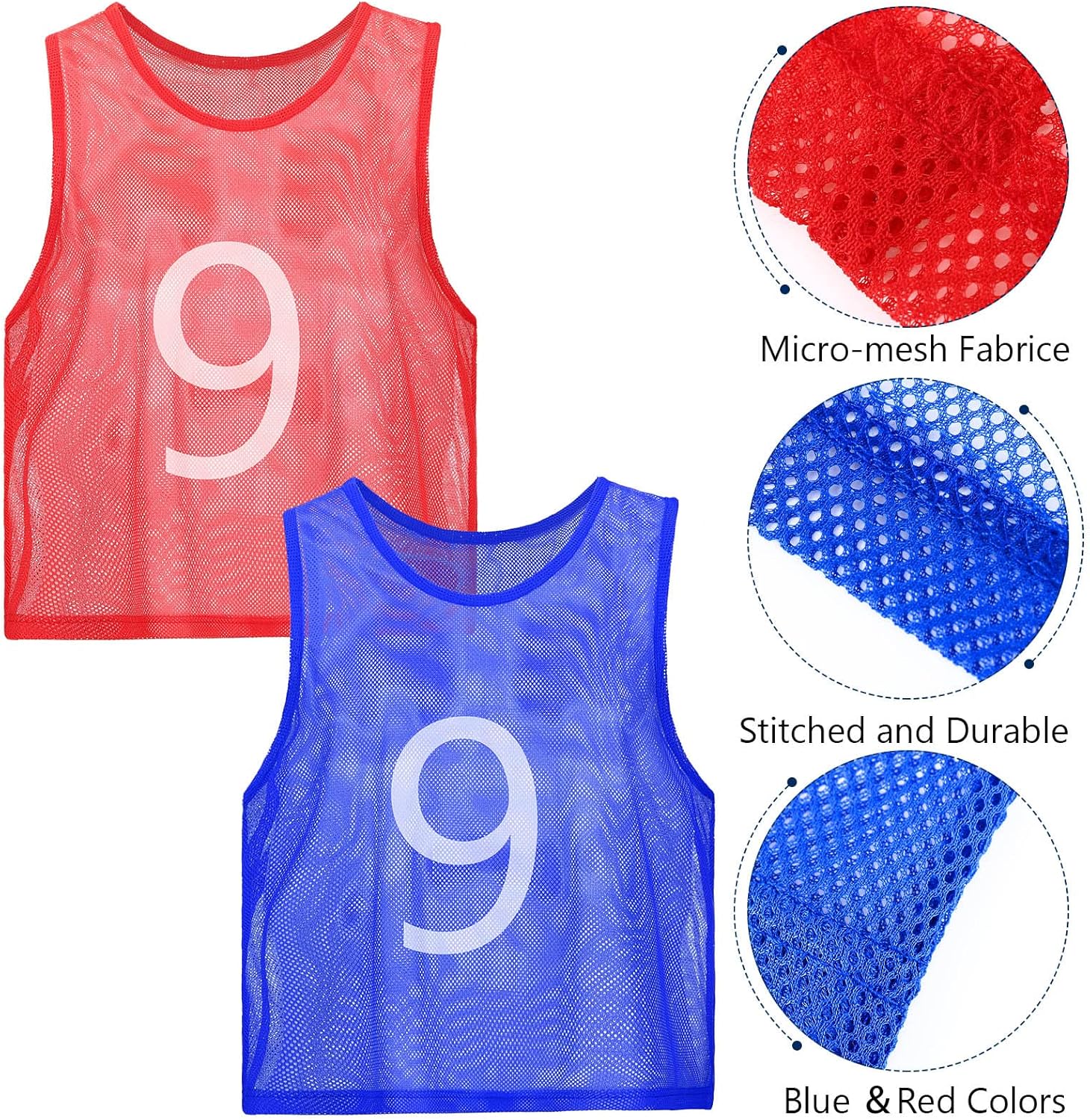 JenPen 24 Pcs Nylon Mesh Pinnies with Numbers Scrimmage Jerseys for Scrimmage Vest Soccer Bibs for Youth Adult with Carry Bag