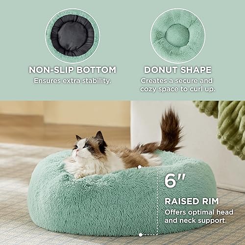 Vista 169 de Bedsure - Cama relajante para perros medianos, lavable, tipo dona, cama para gato, antideslizante, redonda, afelpada, mullida, de piel sintética