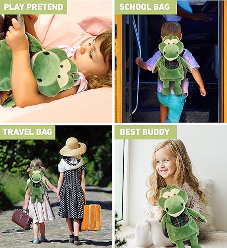 Miniatura 3 de Puzzled DolliBu - Mochila de peluche de cocodrilo, bolsa de peluche súper suave para accesorios para niños, primera bolsa de peluche de viaje, linda