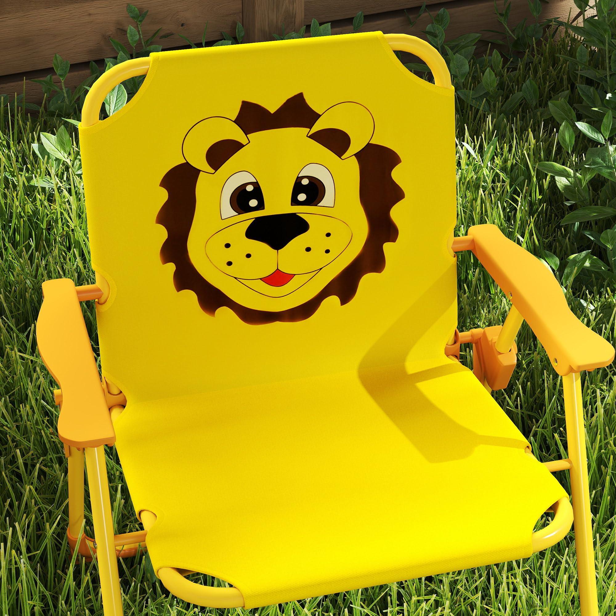AIYAPLAY Salon de jardin pour enfant avec parasol réglable en hauteur et 2 chaises pliantes - Pour jardin, plage, jaune