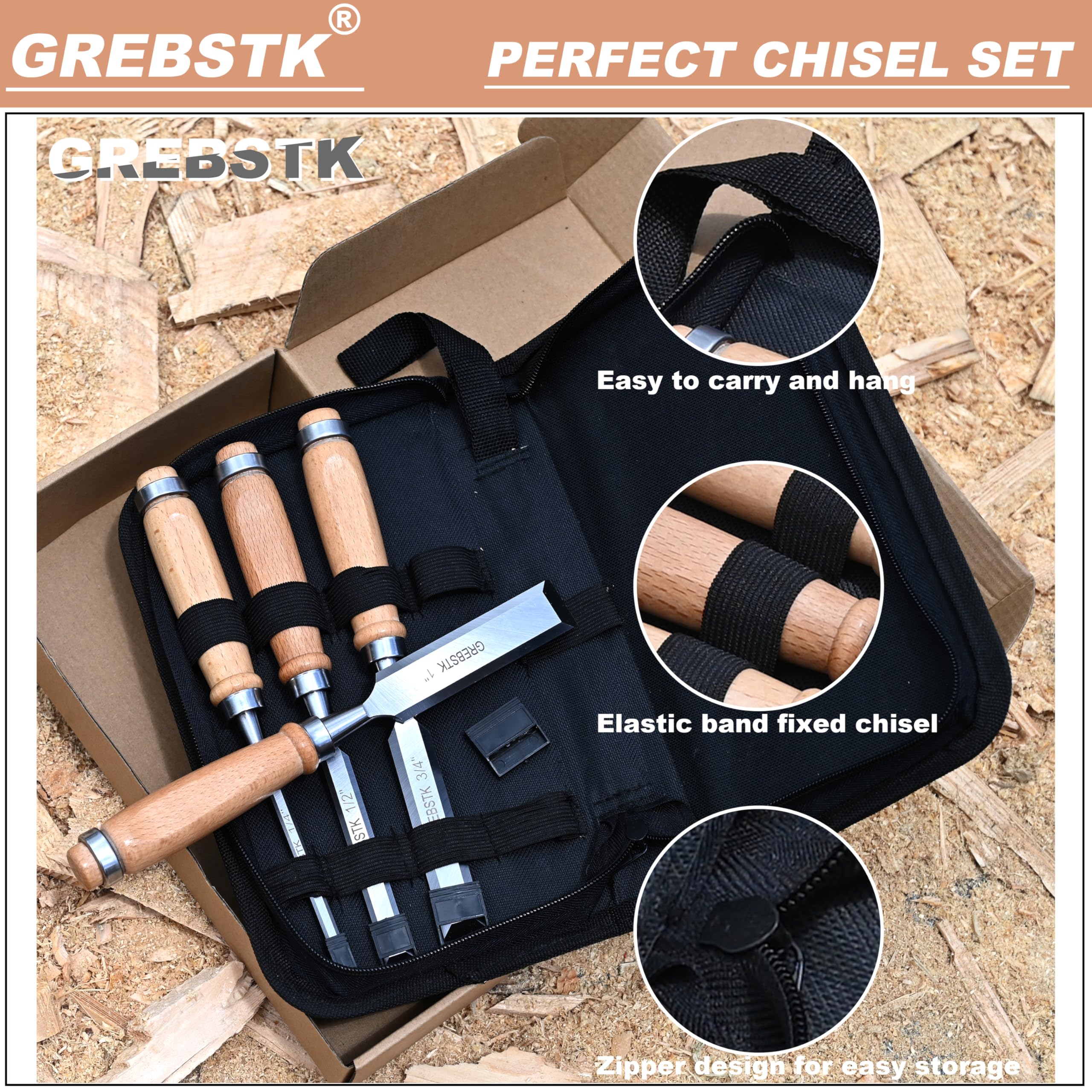 Grebstk 4 Piece Wood Chisel Set For Woodworking Professional Chrome ...