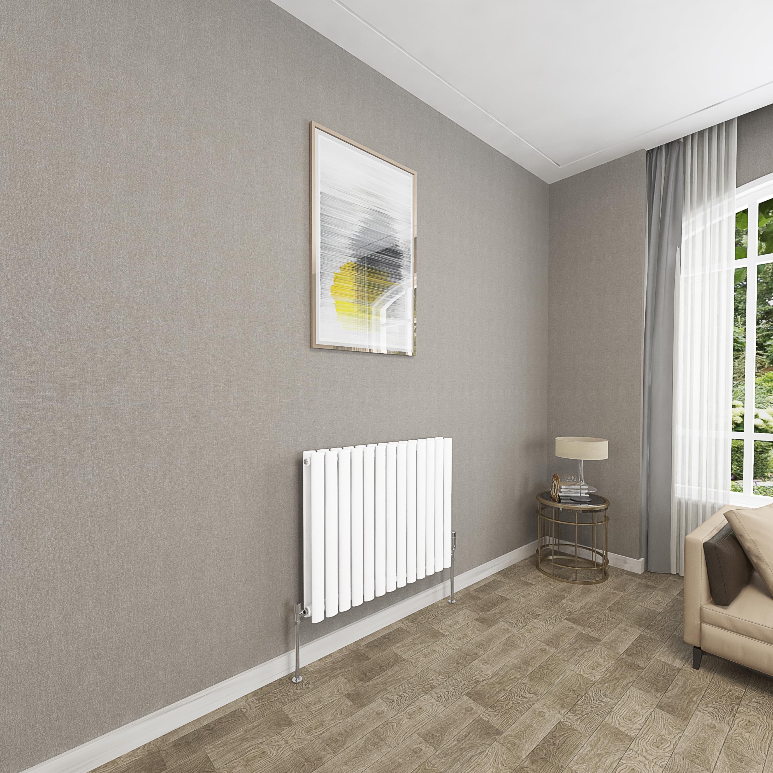 Sky bathroom | 600x767mm - Modern White Horizontal Double Panel Oval Column Radiator Central Heating Designer Radiator